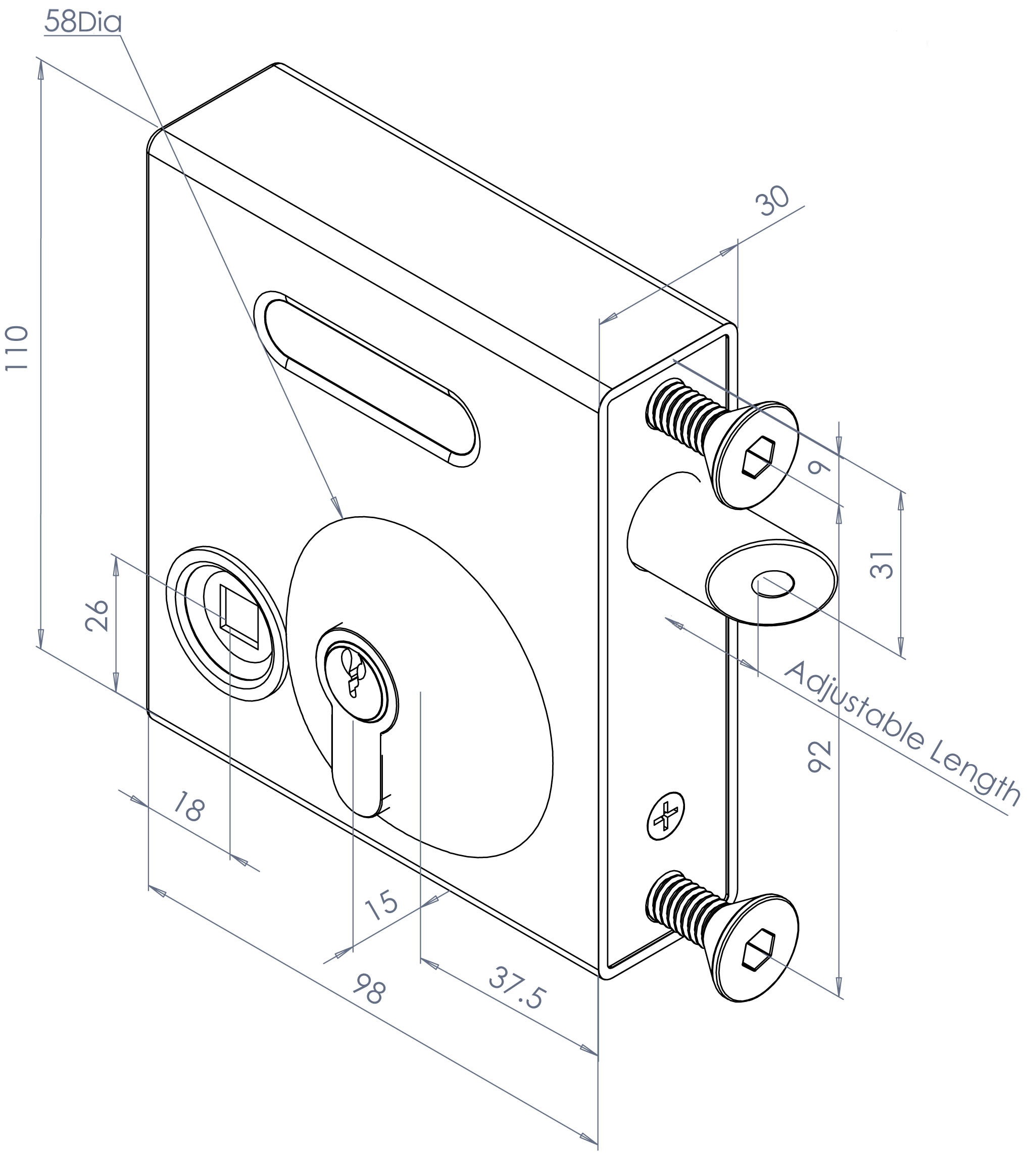 GATEMASTER Bolt On Latch Deadlock 40mm - 60mm 1602TDH Traditional Handle