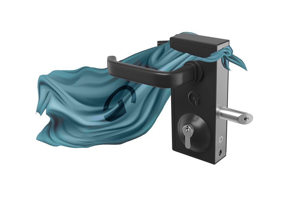 The superlock. Picture showing a gate lock with a superhero cape on.
