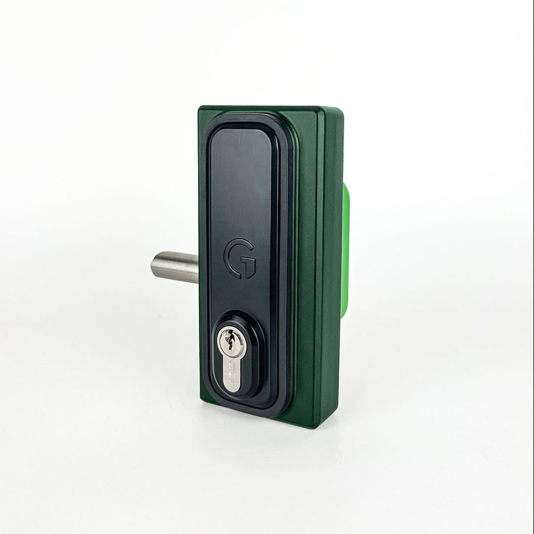 keyed gate lock with green casing