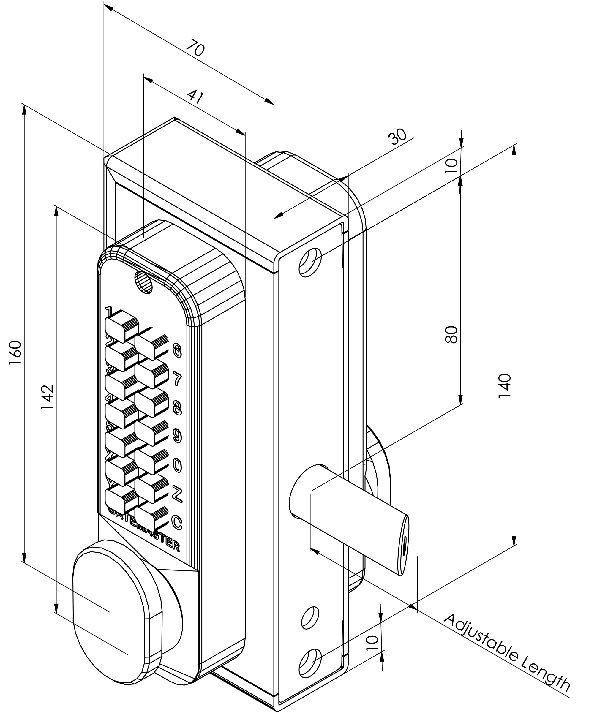 technical drawing of digital gate lock