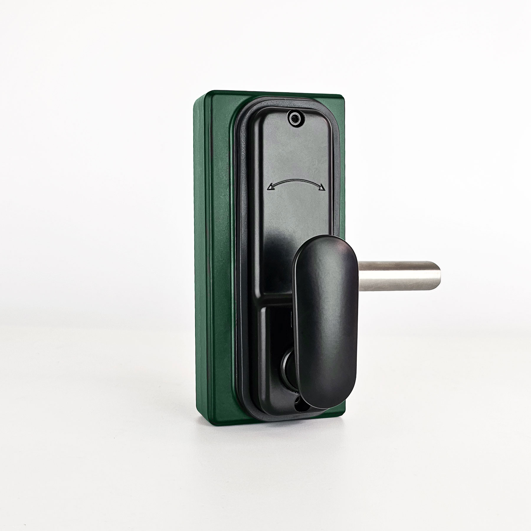 Green coloured gate lock with single sided handle