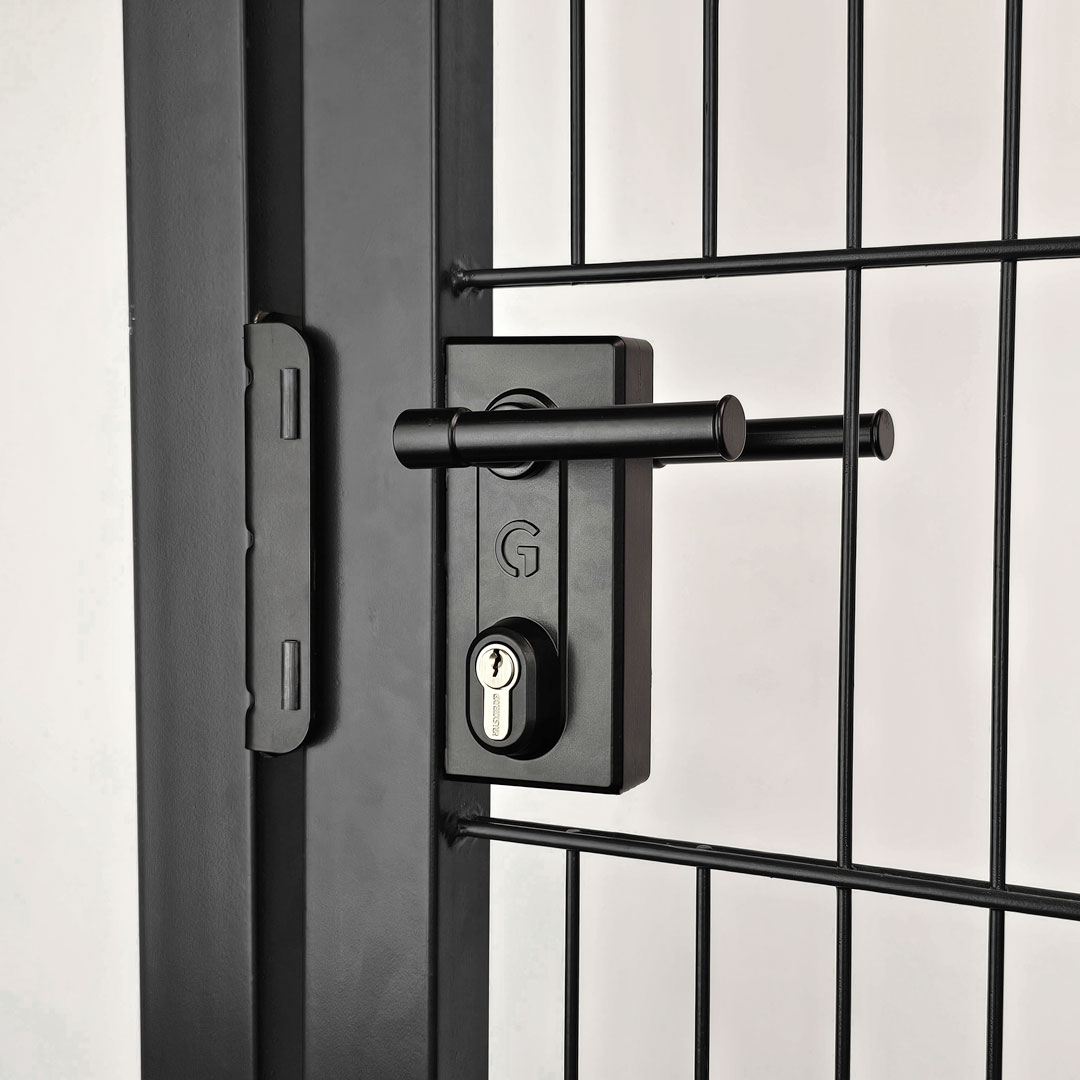 Keyed gate lock on metal black gate