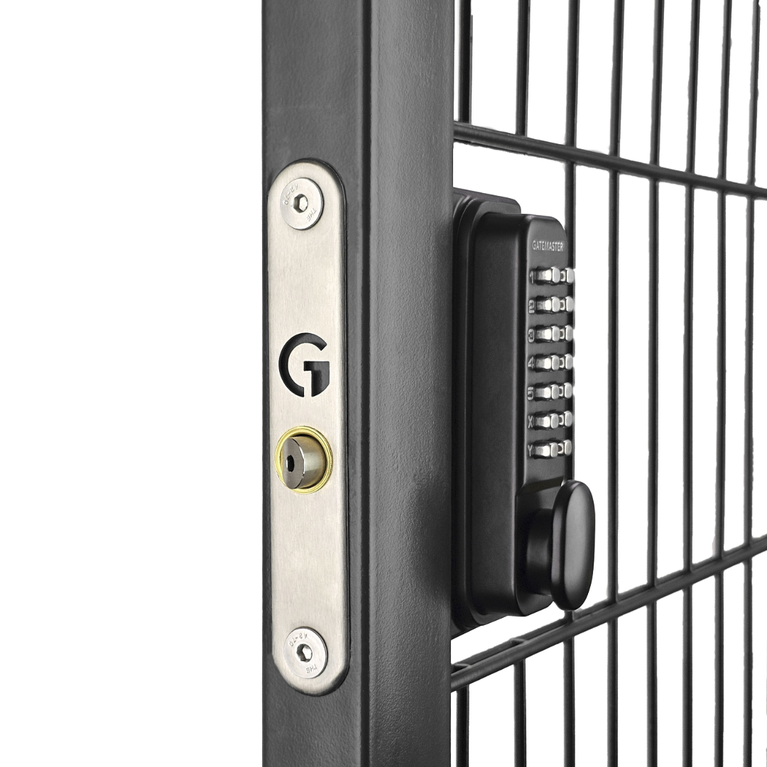 double sided gate lock on black metal gate