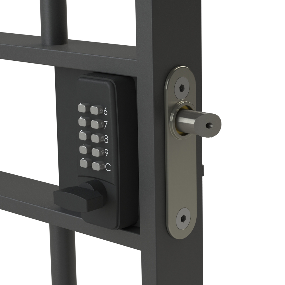 Render of digital keypad lock with code for football fields.