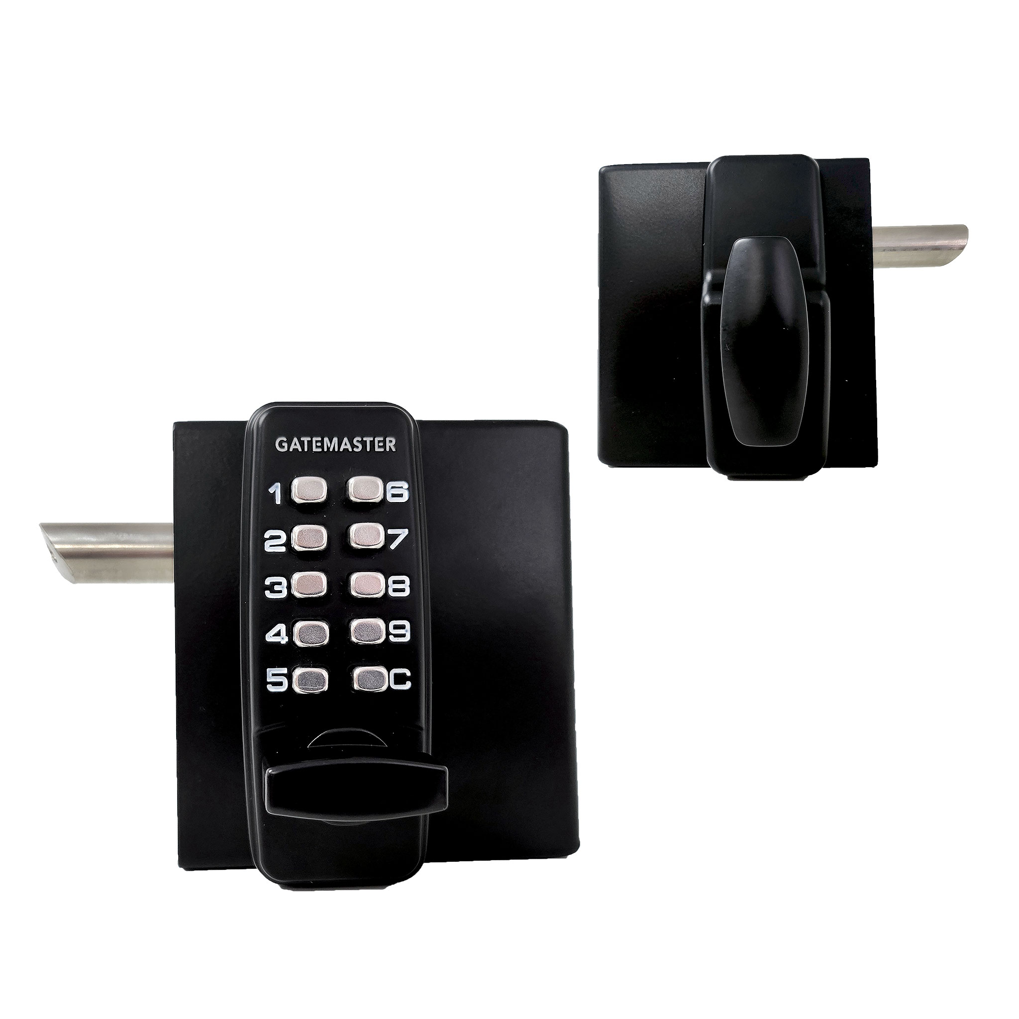 front and back view of a single sided keypad gate lock