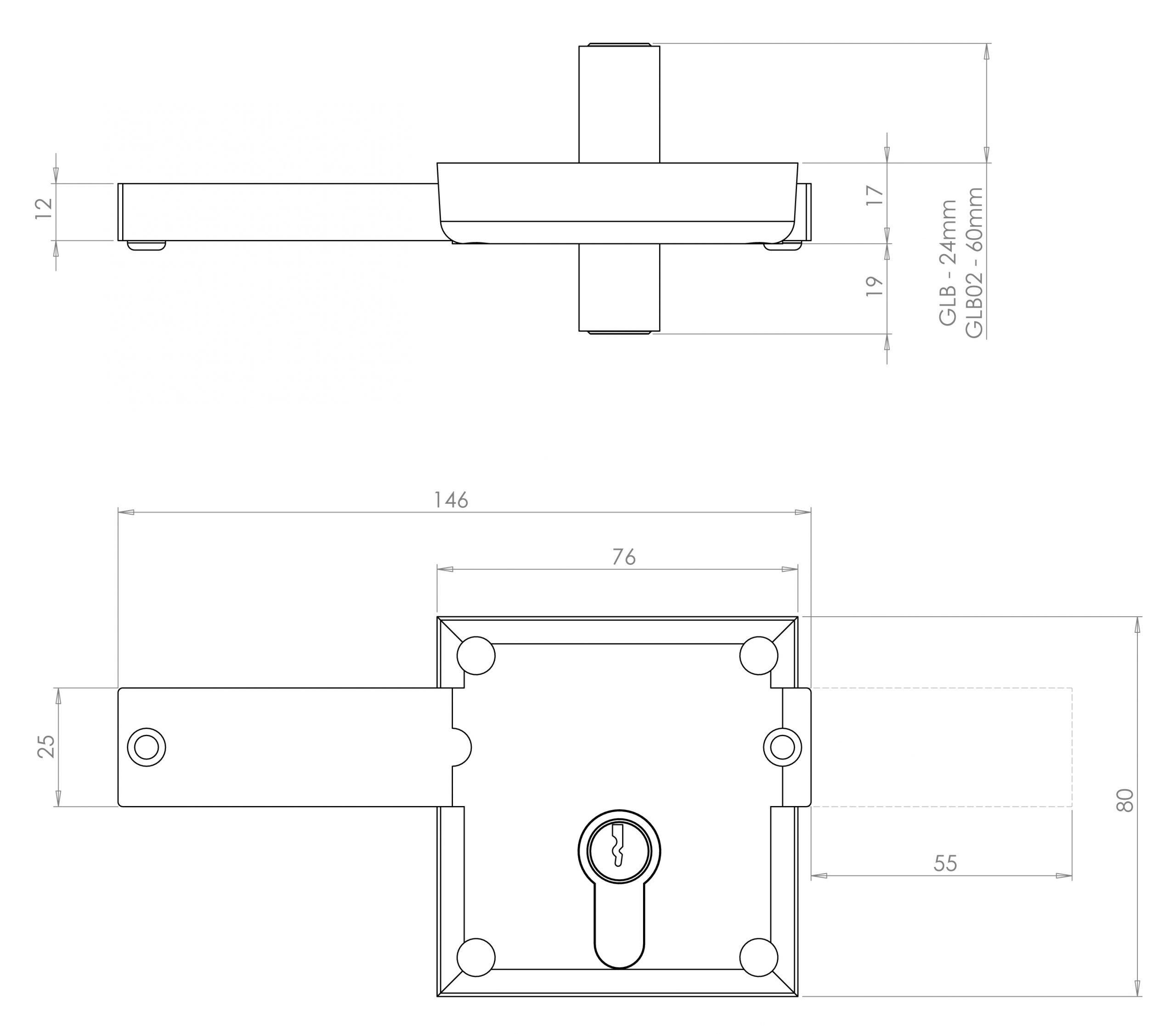 Aufliegendes Schloss Riegel 1/2 Drehung vertikal links - ESPINOSA