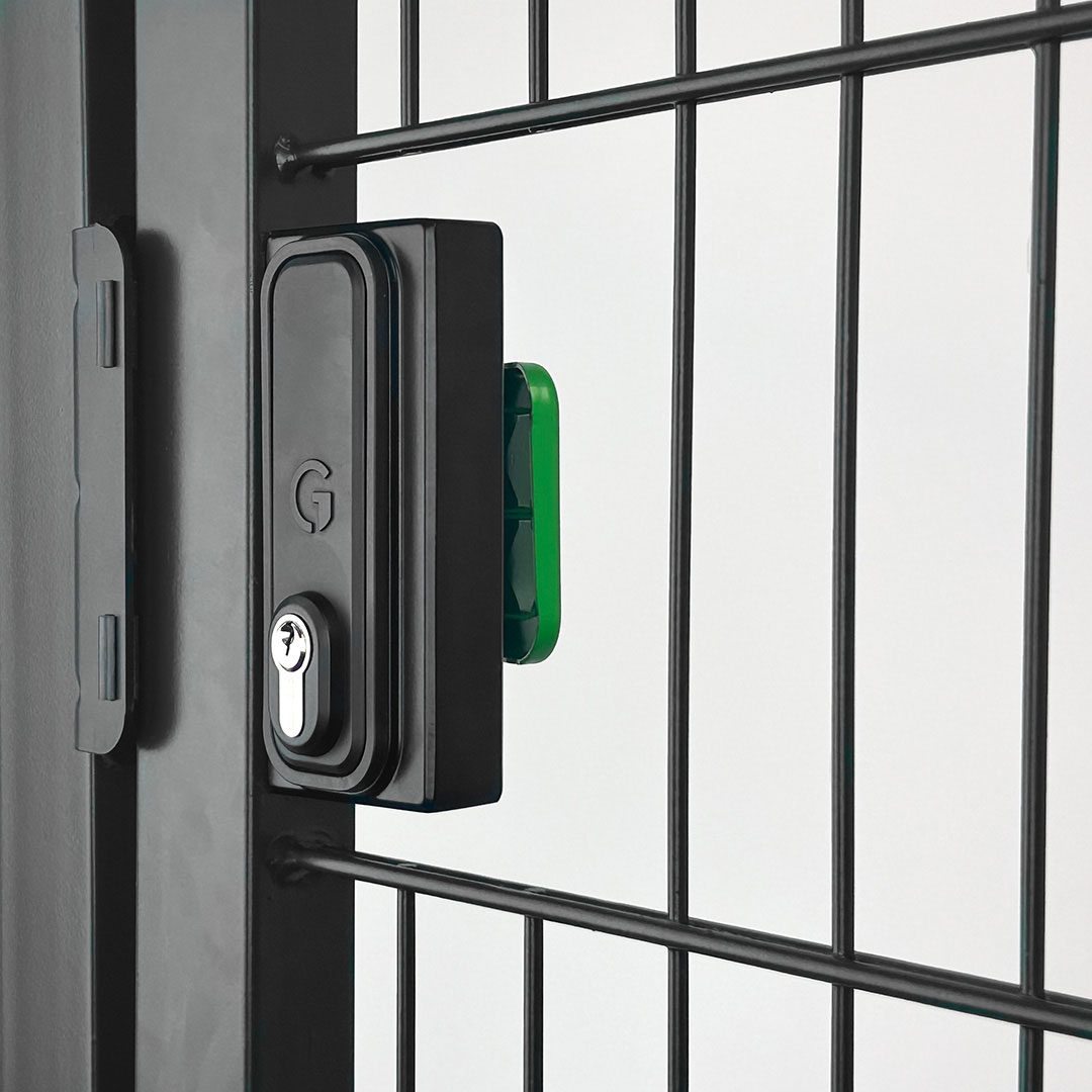 keyed quick exit gate lock on black metal gate