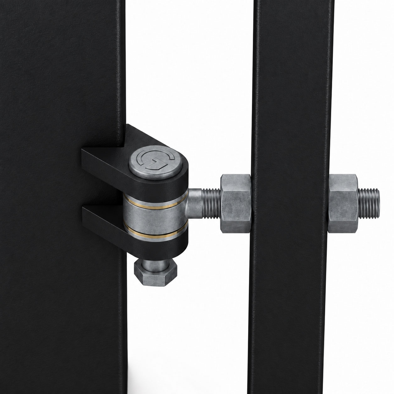 metal gate hinge with corner lugs welded on gate post