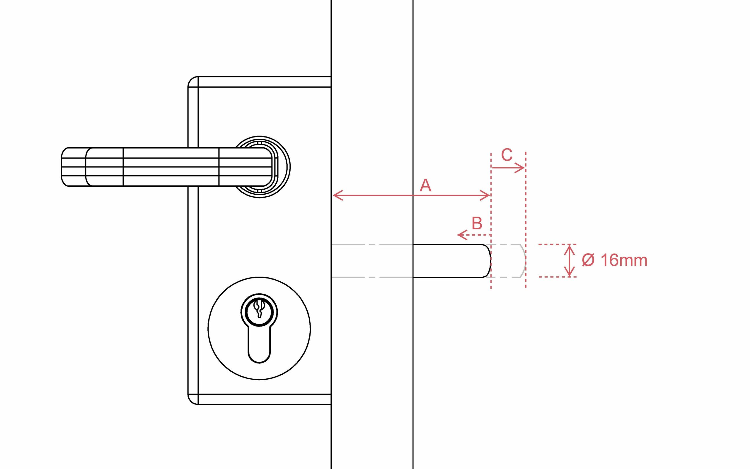 Diagram of latch lengths of bolt-on locks within gate frame.