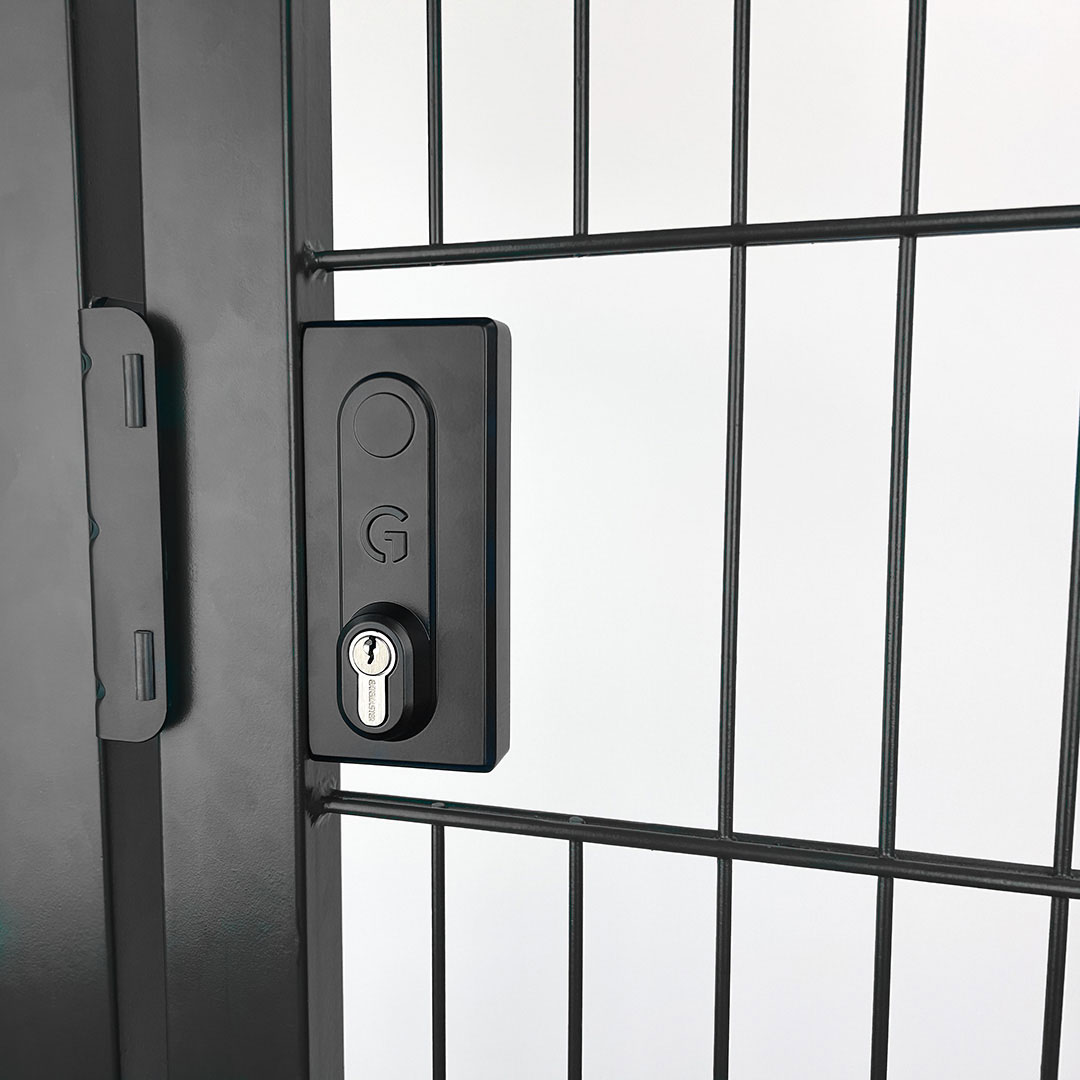 keyed gate lock on black metal gate