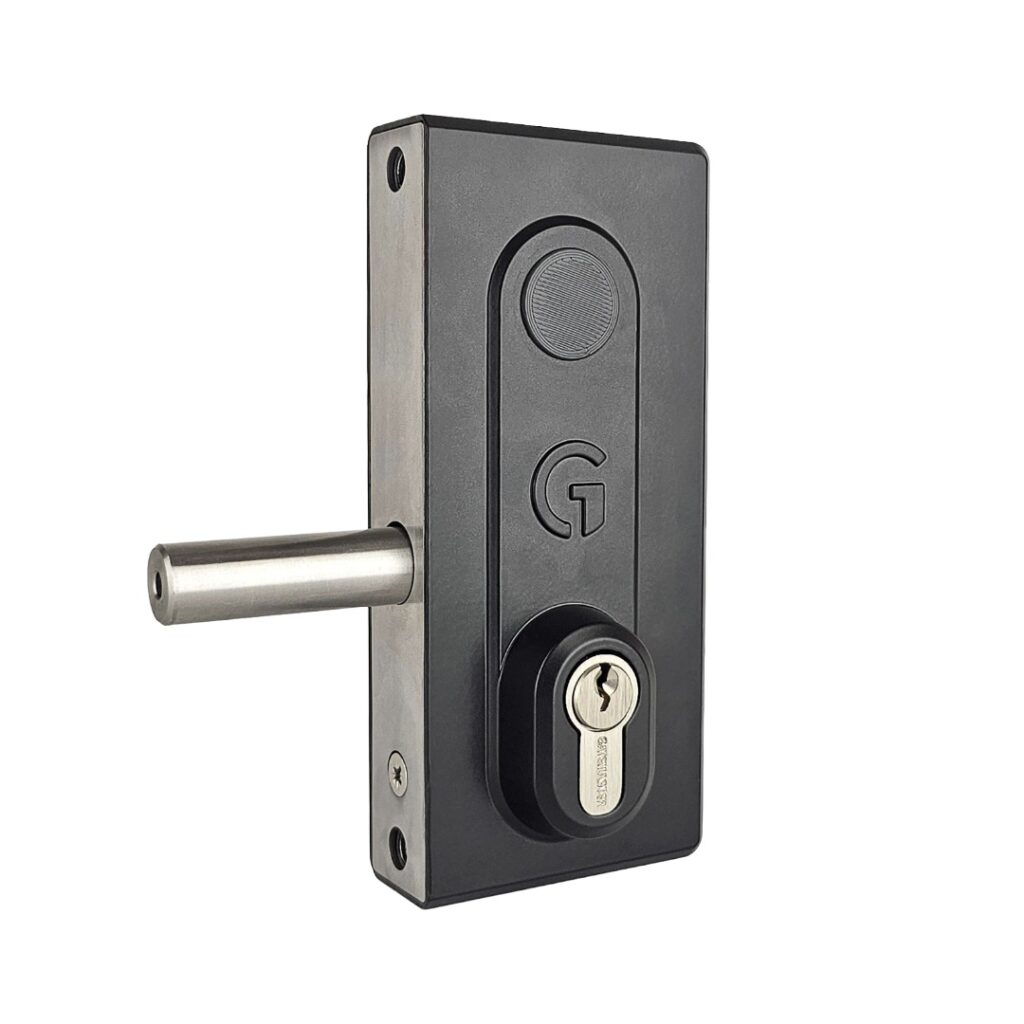 black bolt on deadlock (gate lock) with keyhole