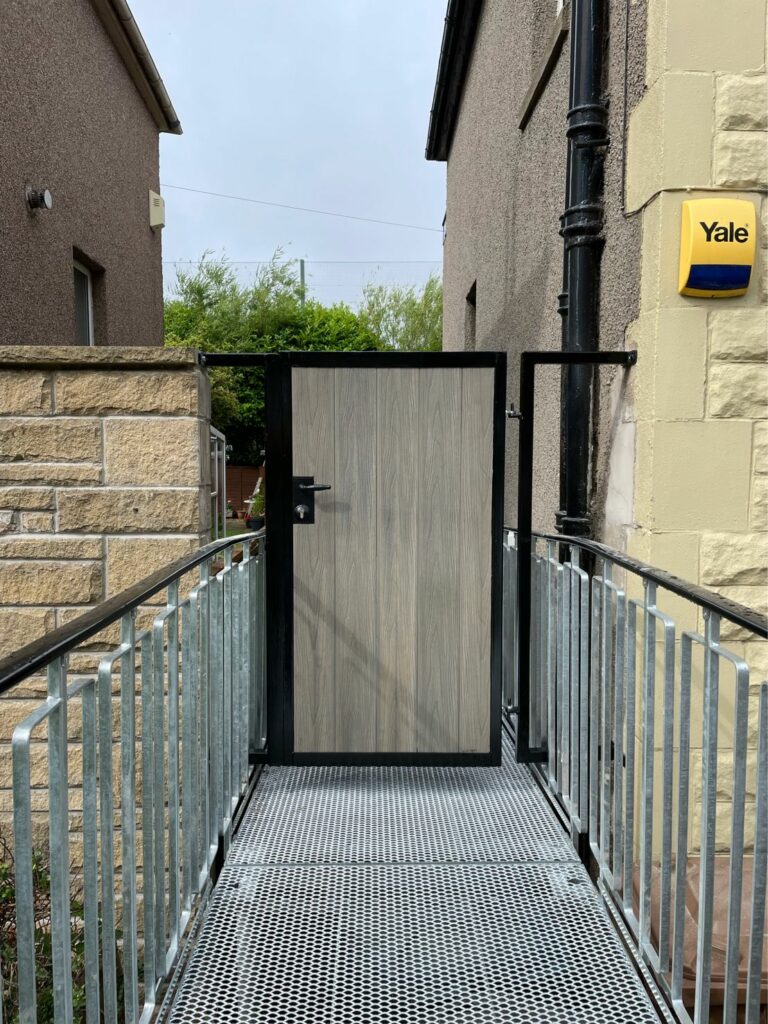 composite gate with bolt-on lock installed