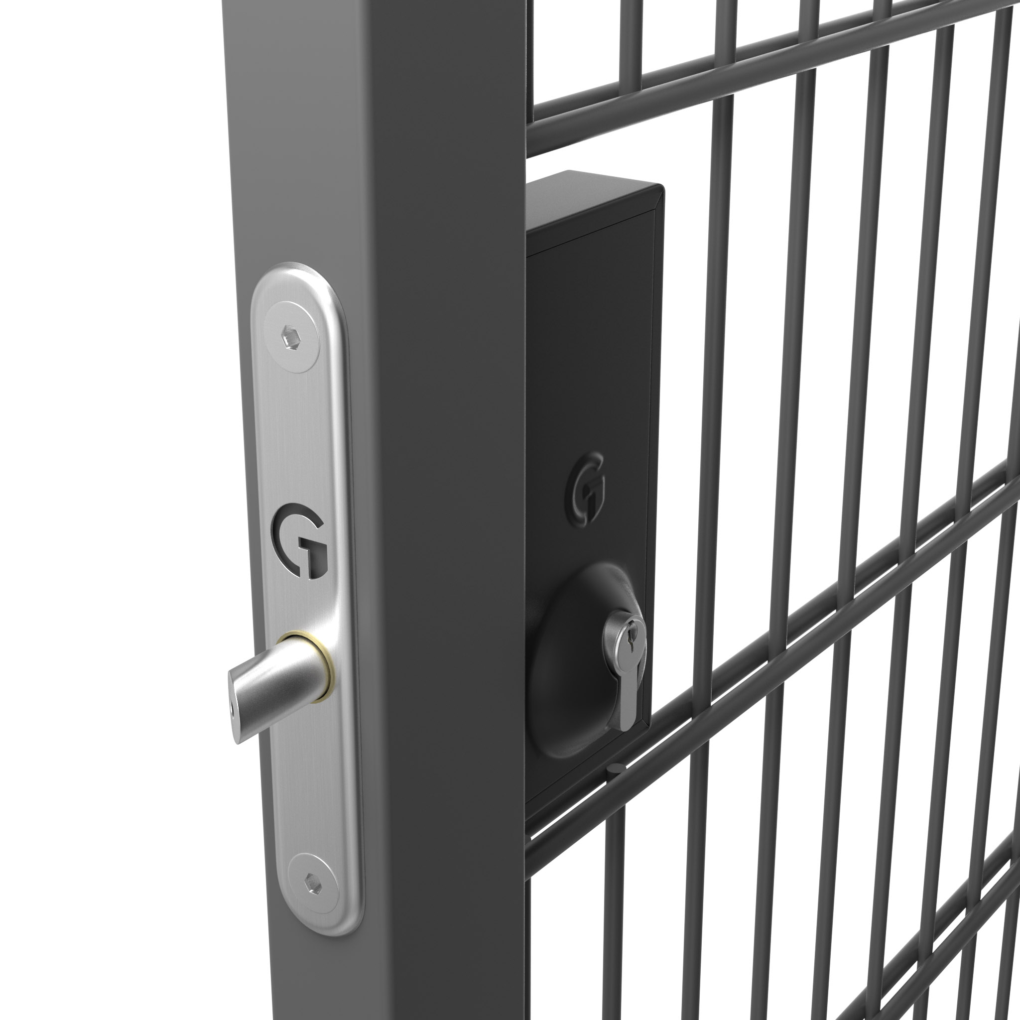 bolt-on keylatch lock in metal gate