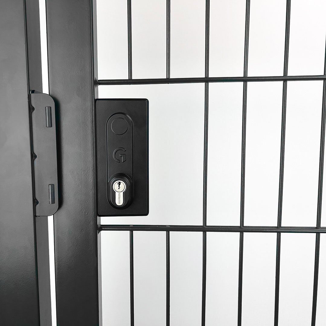 keyed gate lock on black metal gate
