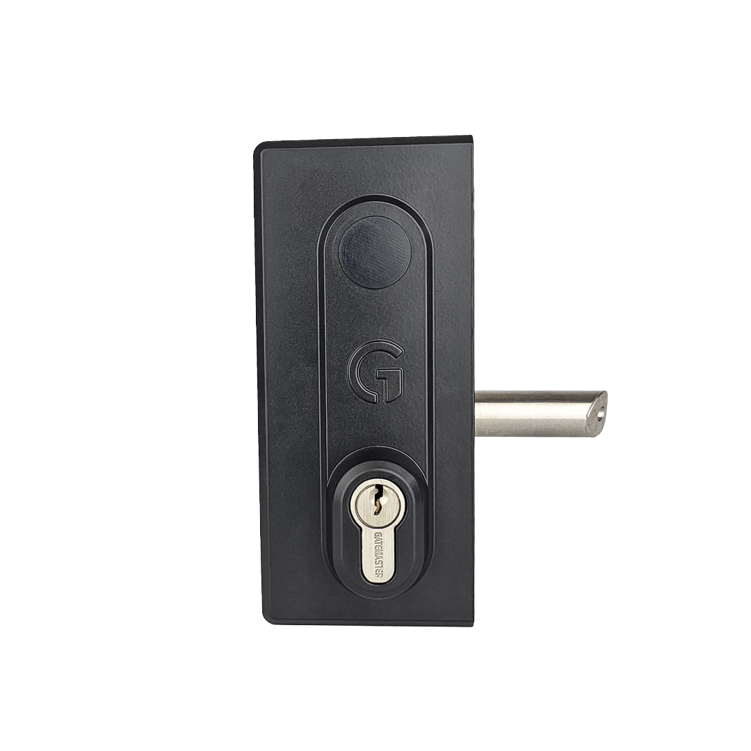 Black keyed access gate lock front view