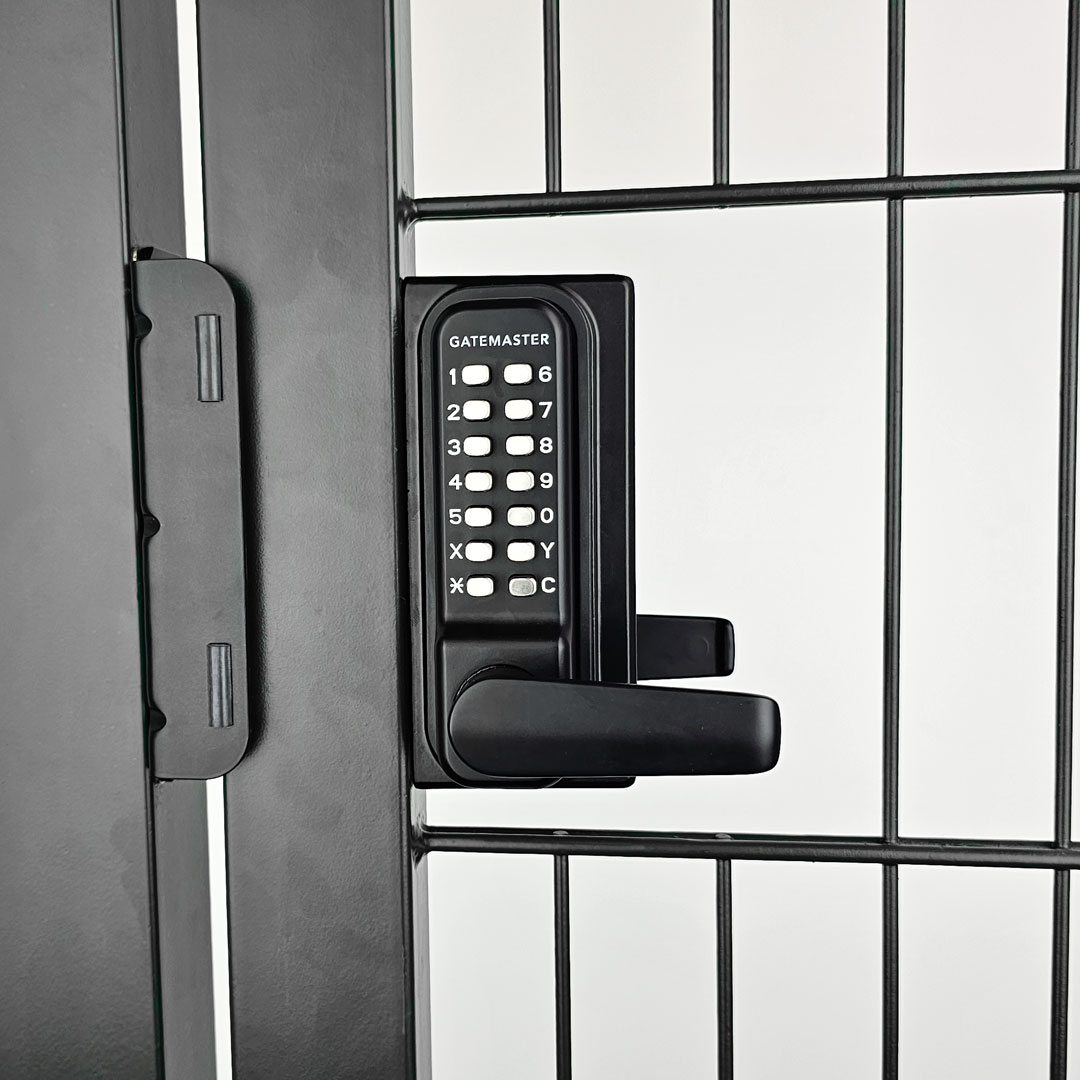 double sided gate lock on black metal gate