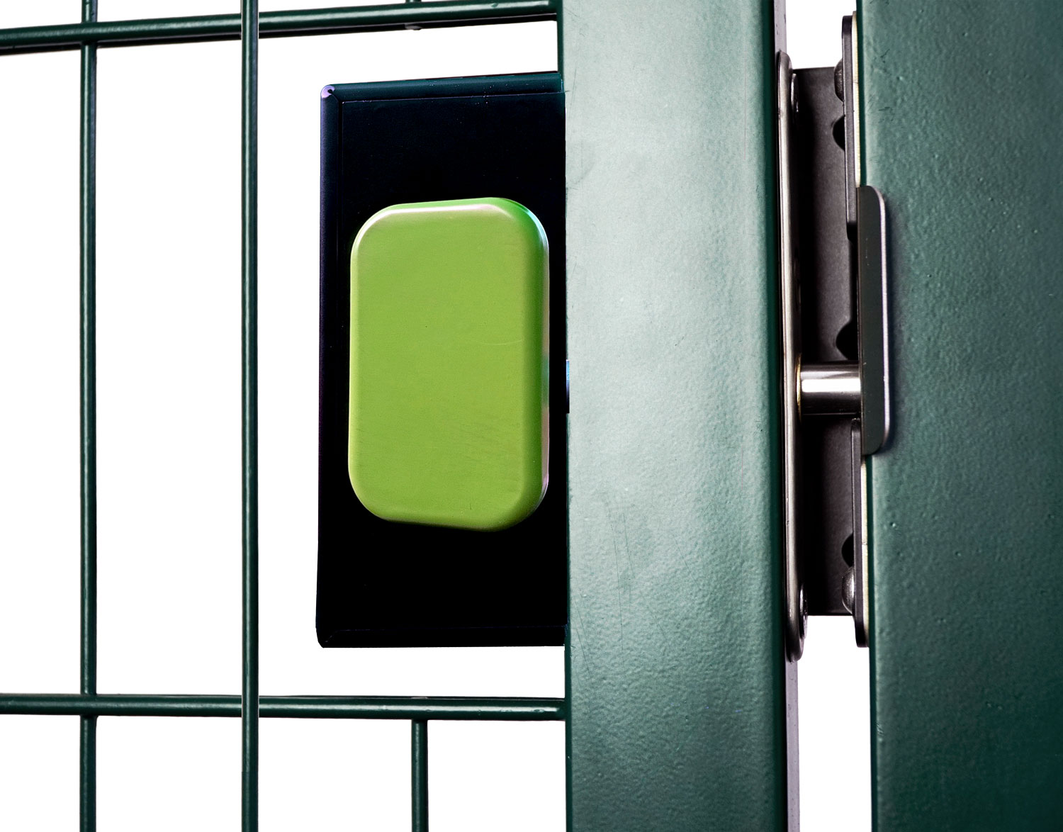 black gate lock green push pad on green gate lock