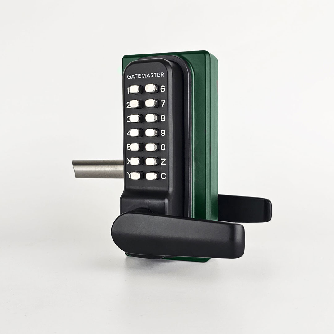 green gate lock with keypad access and handle