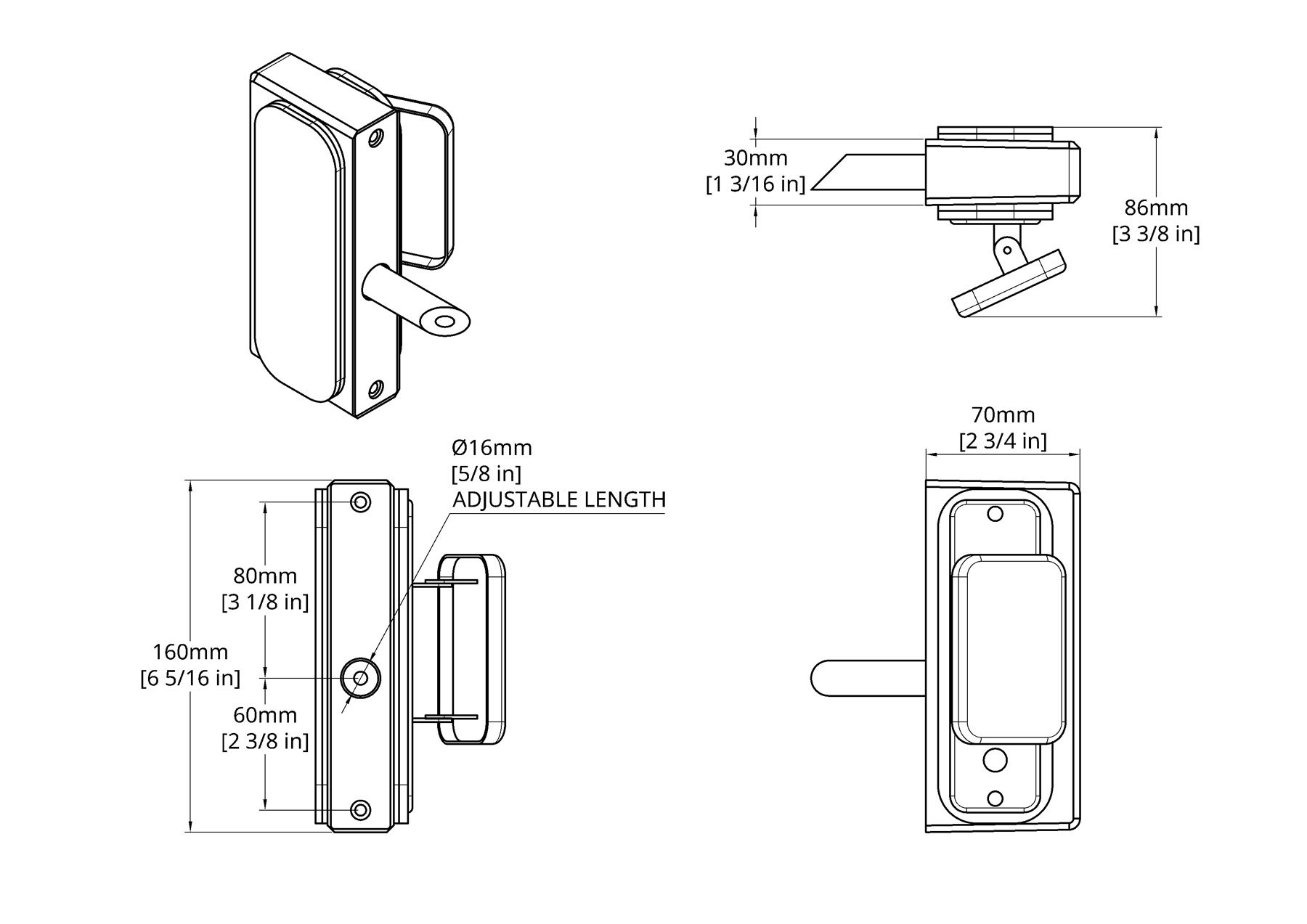 product dimension drawing no access quick exit gate lock