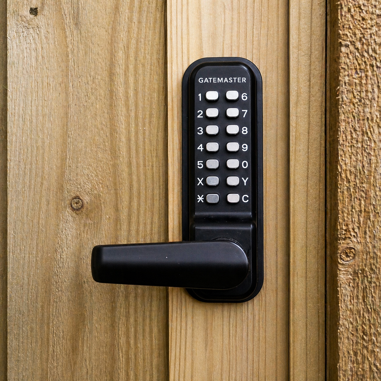 RapidReset wooden gate lock superlatch product photo on gate